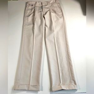 Orvis 36x33.5 Light Beige 100% Polyester Pleated Pants Slacks Career Casual